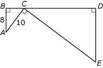 The figure shows a construction of two right triangles, A B C and C D E, that share a common point, C.